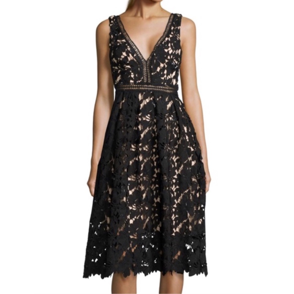Romeo and Juliet v neck guipure lace midi black dress